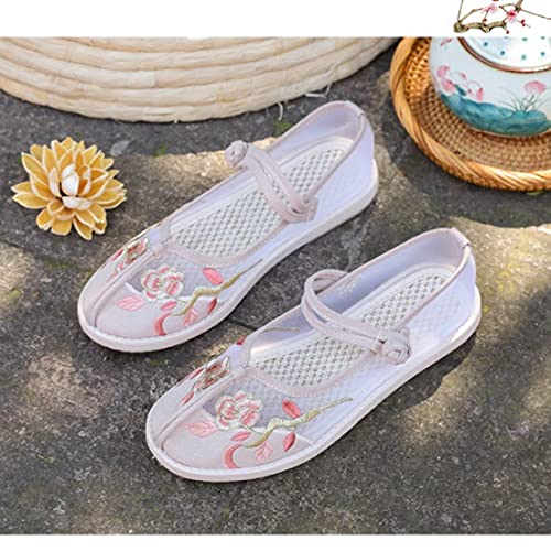 New Flats Cloth Shoes Shallow Stitching Embroidered Mesh Shoes Tendon Bottom Ethnic Style Flat Ladies Cloth Shoes (Color : A Size : Code 36) (A Code 38)4