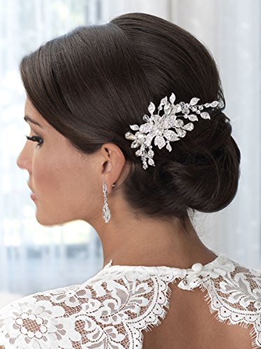 USABride Silver-Plated Crystal and Rhinestone Floral Wedding Hair Comb 2263