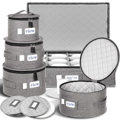 Comparison: Best Boxes For Packing Fine China 9 LUXULA China Storage Containers for 12 Place Setting with Two Plate Bags, 5 Pcs Hard Shell Quilted China Storage Cases for Dinner Plates, Salad Plates, Dessert Plates, Saucers, Cups & Mug Storage