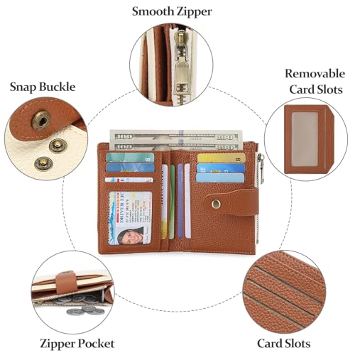 Image of GAEKEAO Small Wallets Woman RFID Blocking Leather Bifold Card Holder Wallets with Zipper Pocket Removable ID Window