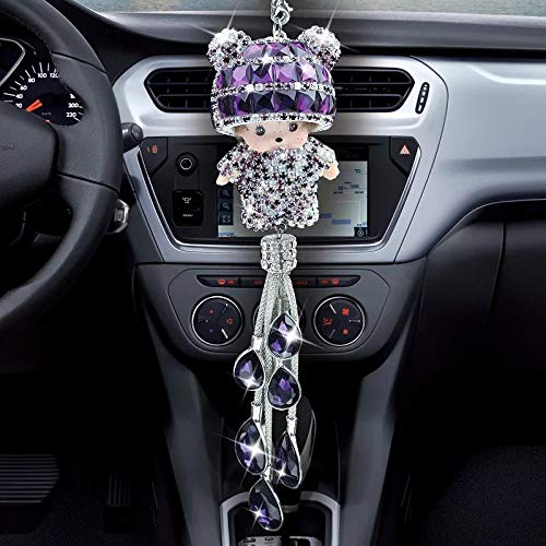 Royalfox(TM Luxury 3D Bling Hanging Crystal Doll with Charm Car Ornament Decor Rear View Mirror Decoration Bling Car Accessories for Women Girls Interior Decorations Car Home Decor (Purple)