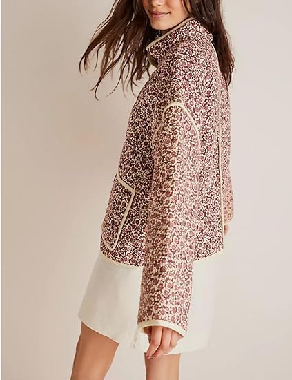 Veste Matelassée Femme - Cardigan Ample Léger - Imprimé Tendance - Manches Longues Avec Poches