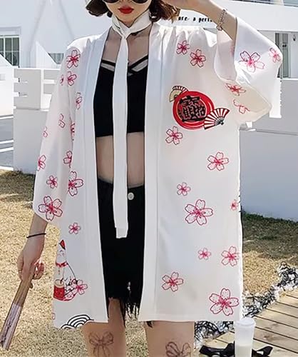 Image of LAI MENG FIVE CATS Women's Lucky Cat Cardigan Kimono Loose Cover up Casual Blouse Cute Tops