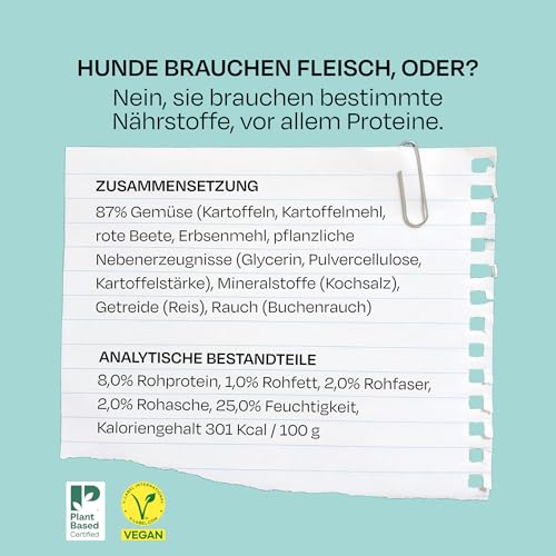 VEGDOG Beevys Snack Hunde, hypoallergen, Buchenholz Raucharoma, 9x80g