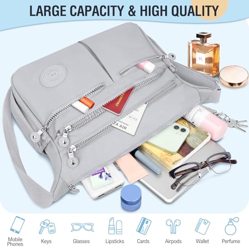 TEUEN Crossbody Bag Damen Große Kapazität Wasserdicht Nylon Umhängetasche Damen Mittelgroß, Casual Handtasche & Leichte Schultertasche Gross Messenger Bag mit Vielen Fächern