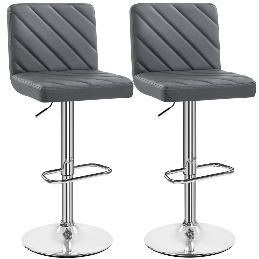 Yaheetech Set of 2 Bar Stools Height Adjustable 92-113.5 cm Bar Chairs Swivel Seats Modern Design High Stools Dark Grey