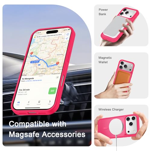 Image of YENAPOON for iPhone 17 Pro Max Case, Matte Magnetic Phone Cover [with 1 Screen Protector] [Support for MagSafe] [Shockproof Military Grade Protection] Translucent Frosted Back, Hot Pink