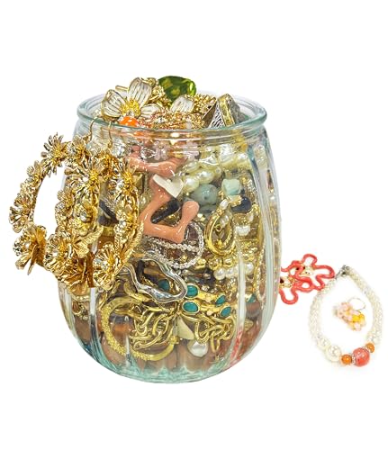 Mystery Jewelry Jar - 25.4fl oz, 45+ Surprise Vintage Jewelry Set for Women, Jewelry Mystery Jar Gift Set Including Earrings Necklaces Bracelets/Anklets Rings Kracelet, Unique Birthday Gifts for Her
