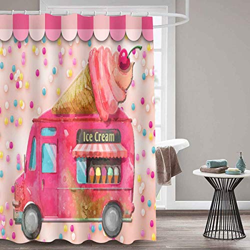 Sddser Ice Cream Shower Curtain Soda Ice Cream Truck Decor Bathroom Curtain For Kids, 72 X72 In Bathtub Showers Washable Fabric With 12 Hooks Ylzysd130 #TOP1