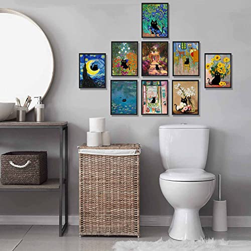 9 Pcs Monet Eclectic Aesthetics Retro Wall Decor Of Matisse's Interesting Black Cat Posters Wall Art Print Cat Lover Canvas Flower Printing Colorful Farmhouse Gallery Bedroom Bathroom Aesthetic Room Decoration Unframed #TOP3