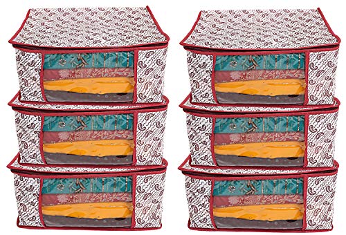 Kuber Industries Kerry 6 Piece Non Woven Saree Cover Set, Maroon