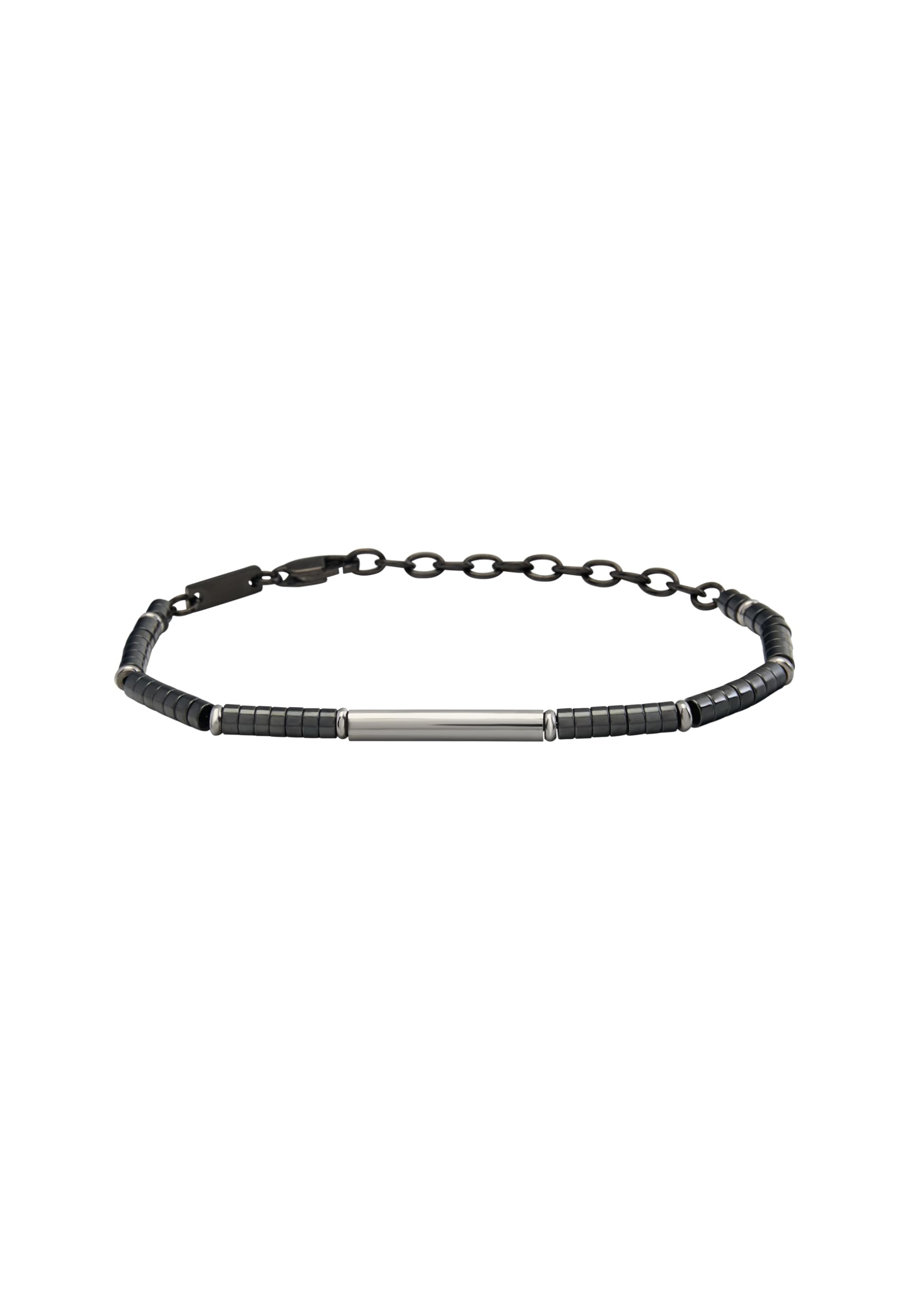 Breil, Collezione B Rocks, Bracciale Uomo con Dischi in Ematite e Dischi in Acciaio, Chiusura a Moschettone, Lunghezza Regolabile 17-​22 cm, Idea Regalo Uomo