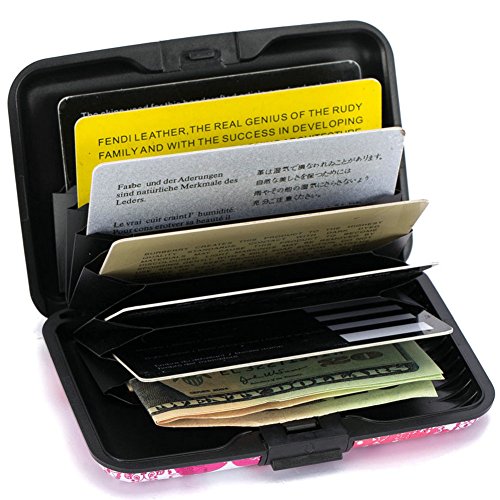 Image of Elfish Mini RFID Aluminum Wallet Credit Cards Holder Business Card Case Metal ID Case for Men Women (Red heart)