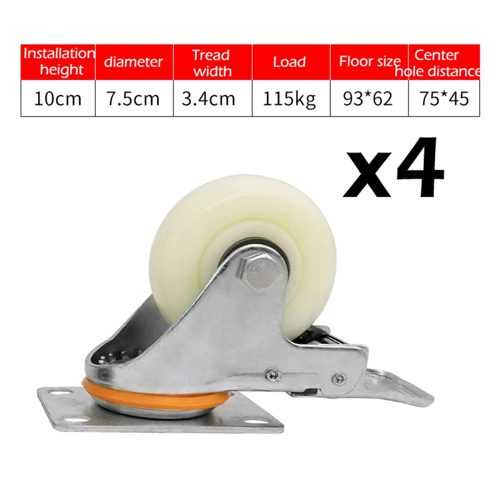 Rotelle Ruota carichi Pesanti Bianca con Freno/Nylon/Doppio Cuscinetto a Sfere in Acciaio/Quattro Pezzi, Tetto Girevole a 360 ° / Industria
