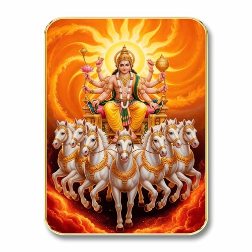 Image of SAF Surya Dev Wall Art with Table Top Stand & Wall Hanging Hole | Premium MDF Surya Narayan Painting for Home Mandir Office Vastu Health Success Decor