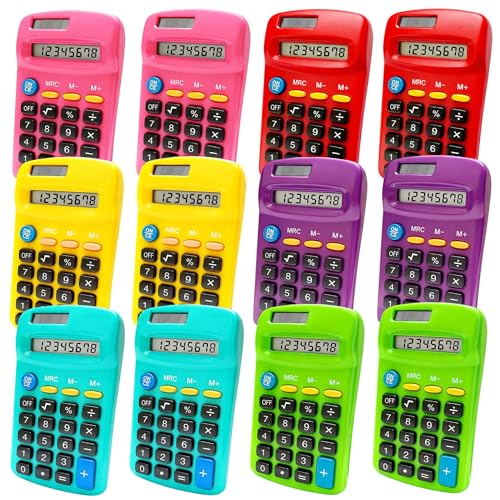 12 Pack Pocket Calculator Bulk: 8 Digit Hand Held Basic