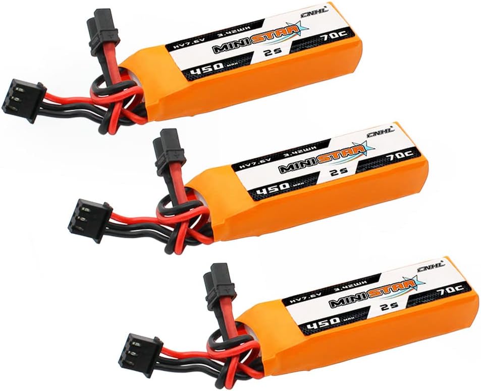 CNHL 450mAh 2S Lipo Battery 7.6V High Voltage lipo Battery 70C with XT30 Plug for Emax Babyhawk RC Heli 250 Helicopter Axial SCX24 Trashcans Larva X Micro FPV Racing Drone Quadcopter(3 Packs)