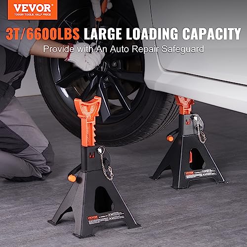 Image of VEVOR Jack Stands, 3 Ton (6,000 lbs) Capacity Car Jack Stands Double Locking, 10.8-16.3 inch Adjustable Height, for Lifting SUV, Pickup Truck, Car and UTV /ATV, Red, 1 Pair