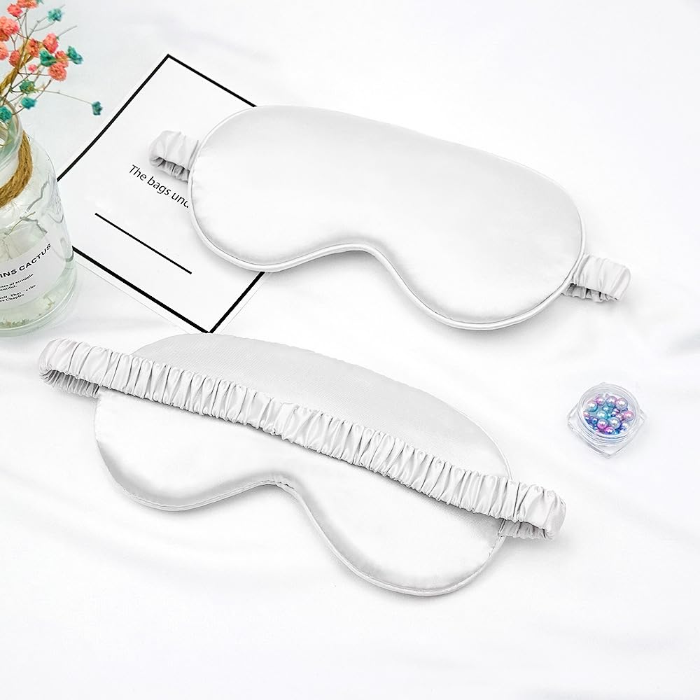 TOPTIE Confezione da 100 mascherine per dormire, in seta, con stampa personalizzata, da viaggio, per pisolino, luce su entrambi i lati, colore bianco