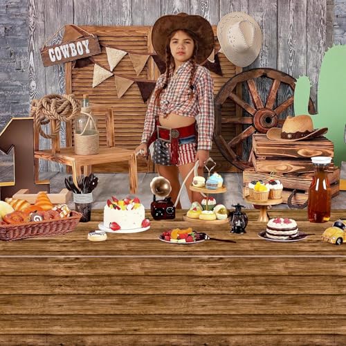 Image of 4Pcs Wood Tablecloth, Brown Rustic Table Covers, Rectangular Table Decoration for Rustic Party Decor, Western Barn Barbecue Party Decorations, 51 x 86.6 Inch