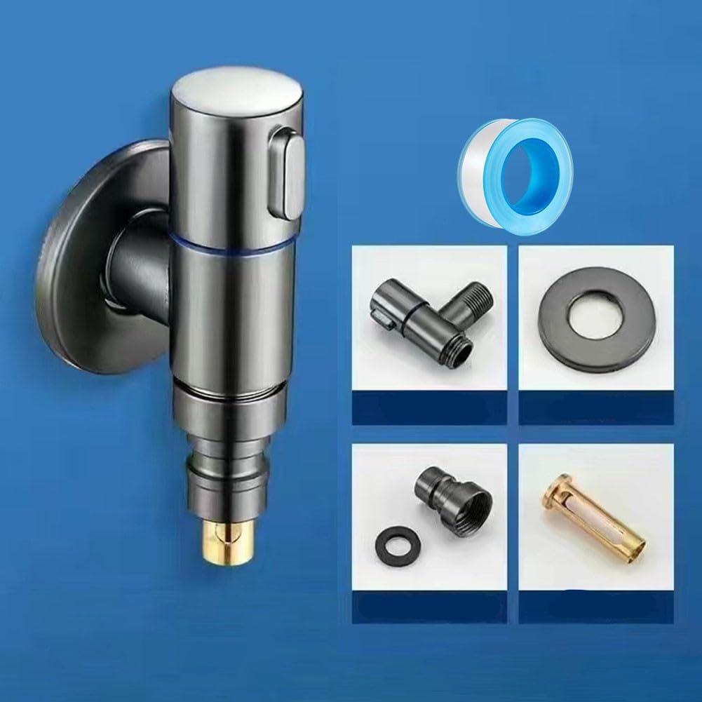 Válvula angular de acero inoxidable para lavadora, grifo de parada de agua de 1,27 cm, conector de pared de apertura rápida, color negro y gris, grifo de agua duradero para uso doméstico