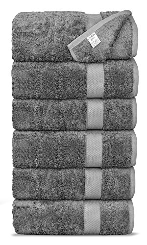 Chakir Turkish Linens Luxury Ultra Soft Bamboo 6-Piece Hand Towel Set - Soft, Absorbent and Eco-Friendly (Gray)