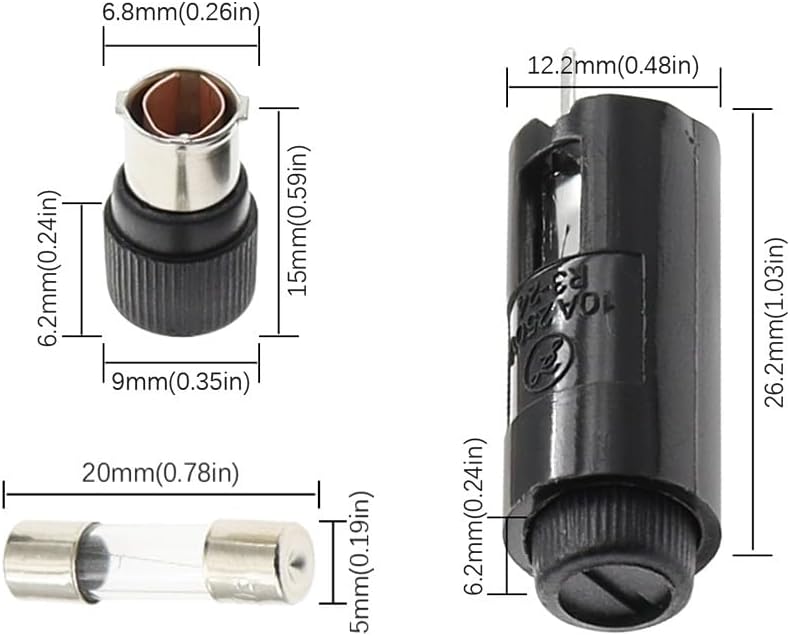 R3-24 Panel Mount Chassis Fuse Holder For 5x20mm Glass Fuses 10A 250V 5 * 20 High Temperature(1PCS,3A)