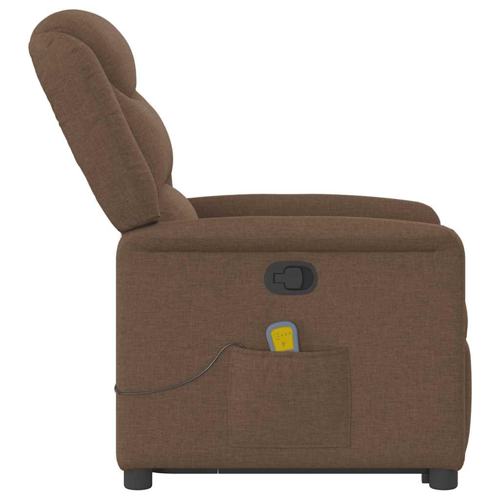 Sillón elevador de personas de masaje reclinable marrón tejido con 6 puntos de masaje, función de elevación eléctrica y reclinación manual hasta 135 grados, cómodo