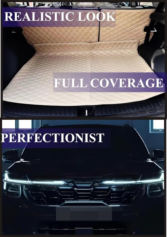 Image of CAPDELL 7D Premium Car Boot /Trunk Mat Compatible with Kia Sonet||Luxury Leatherite Boot Mat||Set of 3pcs||Waterproof and Washable||Colour:-Beige with Golden