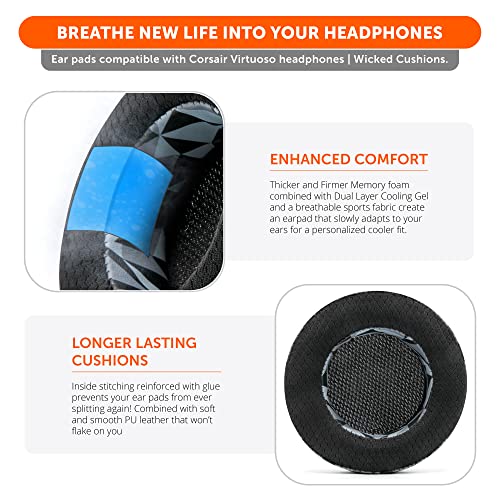 Image of WC Freeze Virtuoso - Hybrid Fabric Cooling Gel Replacement Earpads for Corsair Virtuoso Gaming Headset, Made by Wicked Cushions, Improved Durability, Thickness and Sound Isolation | (Geo Grey)
