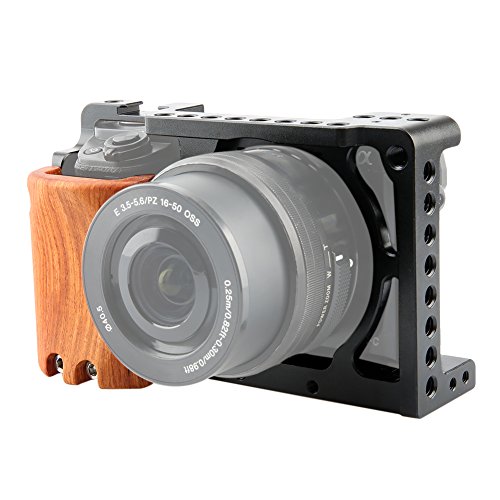 Fotocamera gabbia con contatto freddo e impugnatura in legno per Sony A6100 A6400 alluminio