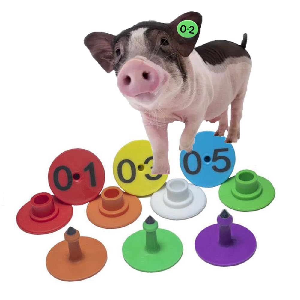 100 pezzi di etichette auricolari rotonde for maiali, identificazione pratica dell'orecchio del bestiame con numeri for pecore, maiali e volpi da 0 a 100
