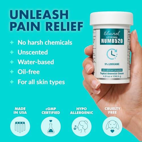 Ebanel 5% Lidocaine Numbing Cream, Pain Relief Burn Itch Cream, Maximum Strength Topical Anesthetic with...