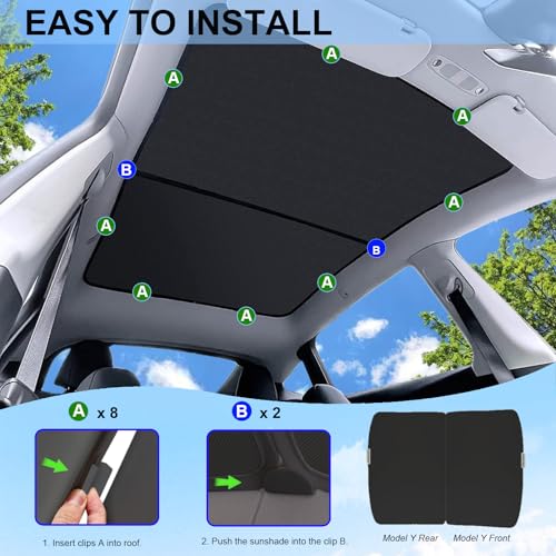 Image of Upgrade Tesla Model Y Sunshade Roof [Never Sag Gap, Nano Ice-Crystal Coatings] 3-Gen Heat Insulation Keep Cooling Foldable Glass Roof Sun Shade, Accessories for Model Y 2020~2024,Tesla Interior Black