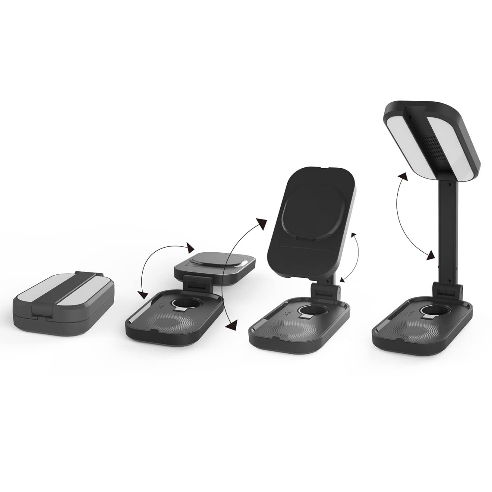 Cuifati Soporte de Cargador Inalámbrico Magnético Plegable 4 en 1 con Lámpara Nocturna, Estación de Carga Rápida de 20 W, Base de Viaje para 14 13 12, Cargador Compacto para Teléfono de Escritorio