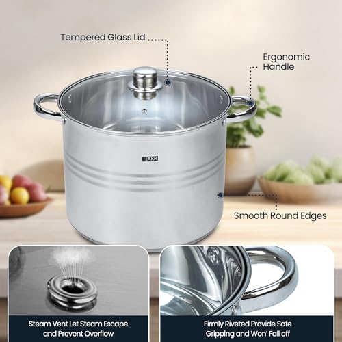 AKH HOUSEWARE Stock Pot Casserole Dish Cooking Pot with Lid Set of 3 11.1/13.5 &16.2 Litre- Large Heavy Duty Stainless Steel Stockpot with Lid & Silver Mirror Coated Cookware Set (Set of 3) - Image 5