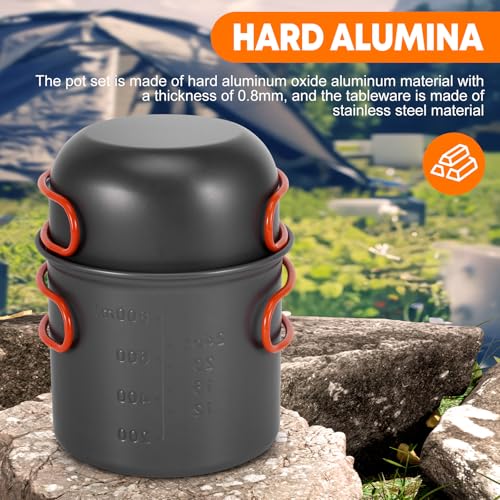 ALLOMN Camping Cooking Set, Outdoor Camping Cookware Kit Portable Cooking Mess Kit Pot Pan Sets for Backpacking Picnic Hiking Trekking Picnic Fishing Mountaineering, 1-2 Person Use - Image 4