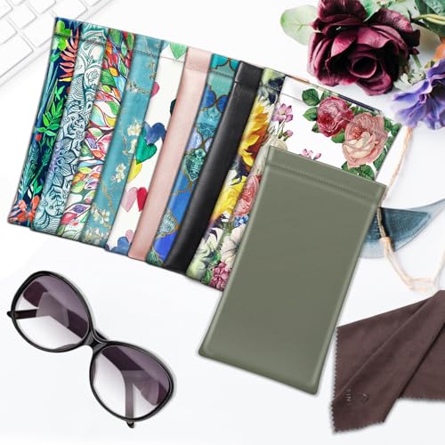 Image of FINTIE Soft Eyeglasses Case with Cleaning Cloth, Portable Squeeze Top Vegan Leather Glasses Pouch, Sunglasses Eyewear Bag