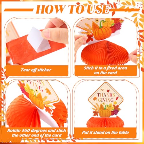 Image of 12 Pcs Thanksgiving Fall Party Honeycomb Centerpieces Decorations Autumn 3D Honeycomb Centerpieces Turkey Pumpkin Table Toppers Sign for Thanksgiving Fall Party Supplies