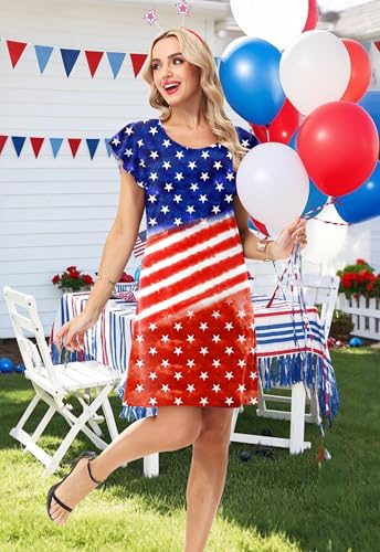 Image of AOBUTE Womens 4th of July Dress American Flag Party Dresses USA Parade Mini Dress