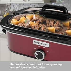 HOMECOOKIN 4-Quart Slow Cooker with Casserole Manual Warm Setting - Perfect Kitchen Small Appliance for Family Dinners, Dishwasher Safe Crock, Red HOMECOOKIN 4 Quart Slow Cooker with Casserole Manual Warm Setting Perfect Kitchen Small Appliance for Family Dinners Dishwasher Safe Crock Red