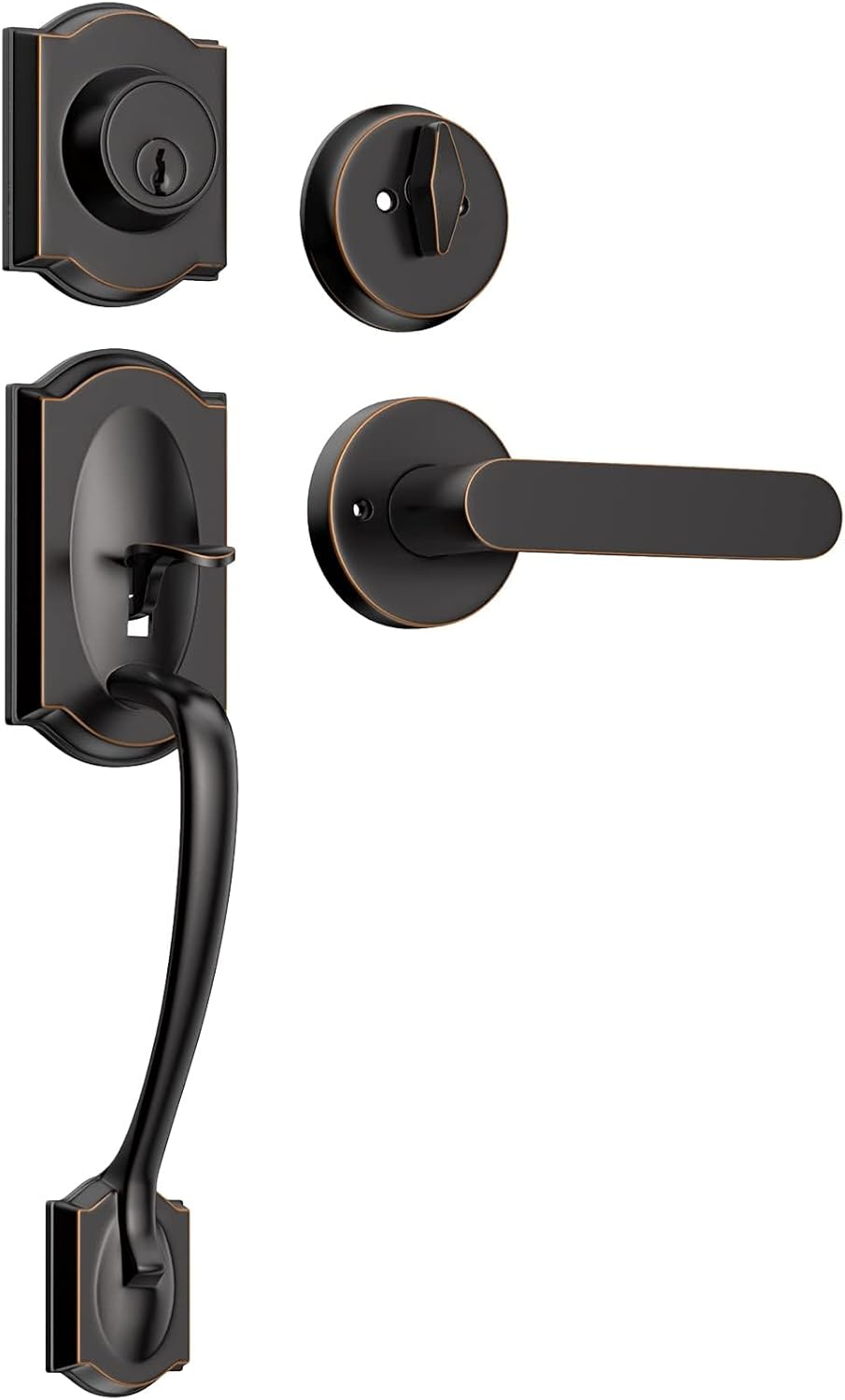Front Door Handle and Deadbolt Set, Front Door Lock Set, Entry Door Handleset Adjustable Bottom, Exterior Door Lock Set, Reversible Lever for Front Door/Entrance, Oil Rubbed Bronze