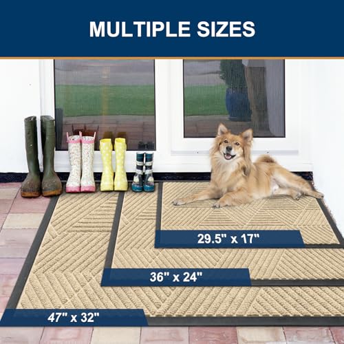 Image of Smiry Front Door Mat Outside Entrance, Heavy Duty Sturdy Natural Rubber Doormat, Trap Dirt and Moisture, Easy Clean Low Profile Welcome Floor Mats for Indoor Outdoor Entry, 35X23 Inch, Cream White