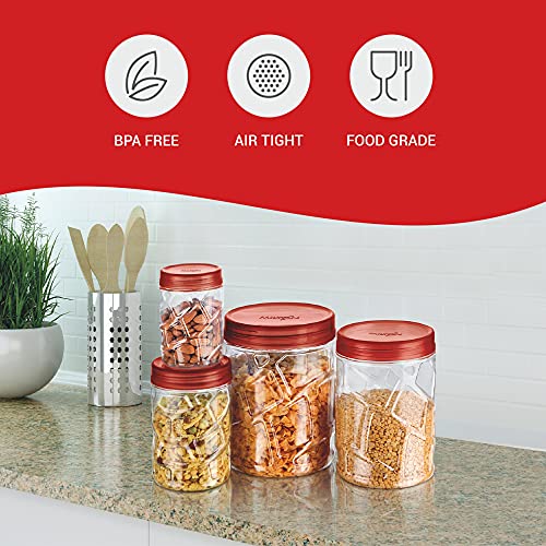Image of MILTON Vitro Airtight Canister for Kitchen Storage Food Grade Plastic, Stackable & Transparent Organizer Jars, Set of 24(8 x 300ml,700ml,1400ml each) Tea,Coffee,Sugar,Dry Fruits, Grains, Pulses, Brown