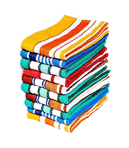 MYTHOS Cotton 250 Tc Striped Hand Towels High Absrobent Set Of 10, 12X 18 Inch - Multi Color-image-29