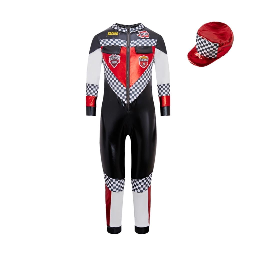 Lito Angels Boys Racing Driver Fancy Dress Jumpsuit with Hat, Kids Motorsport Costume for World Book Day, Book Week, School Dress Up and Halloween, Age 4-5 Years