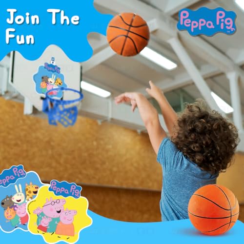 Image of Wembley Peppa Pig Basket Ball for Kids Boys Girls Basketball Set with Deflated Ball, Hoop, Hanging Board & Pump Indoor Outdoor Games Birthday Gift for Children - Friends