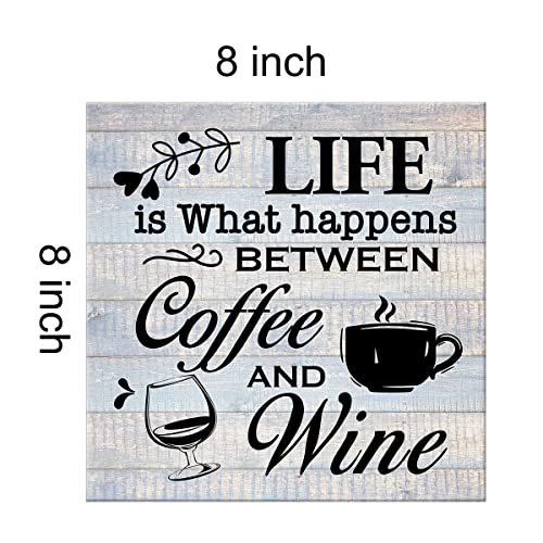 Coffee Wine Sign Wall Art Prints Canvas Painting Rustic Life Is What Happens Between Coffee And Wine Print Country Home Kitchen Wine Bar Decor 8" X 8" #TOP1