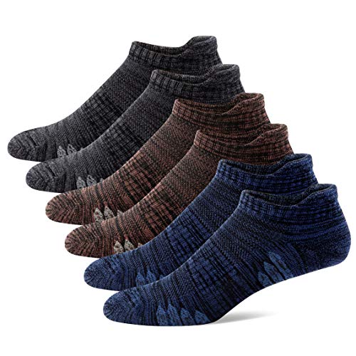 u&i Men's Performance Cushion Cotton Low Cut Ankle Athletic Socks with Tab, Charcoal Mix, 12-15 (6-Pack)