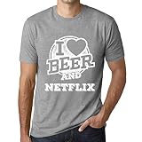 Homme Tee-Shirt J'aime La Bière Et Netflix – I Love Beer and Netflix – T-Shirt Vintage Gris Chiné L